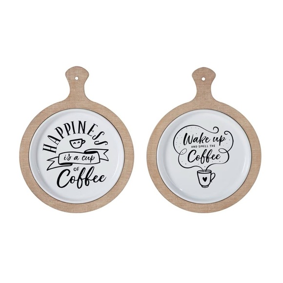 Olivia & May Farmhouse Metal Coffee Wall Art Set of 2 White Iron Decor - Picture 1 of 2